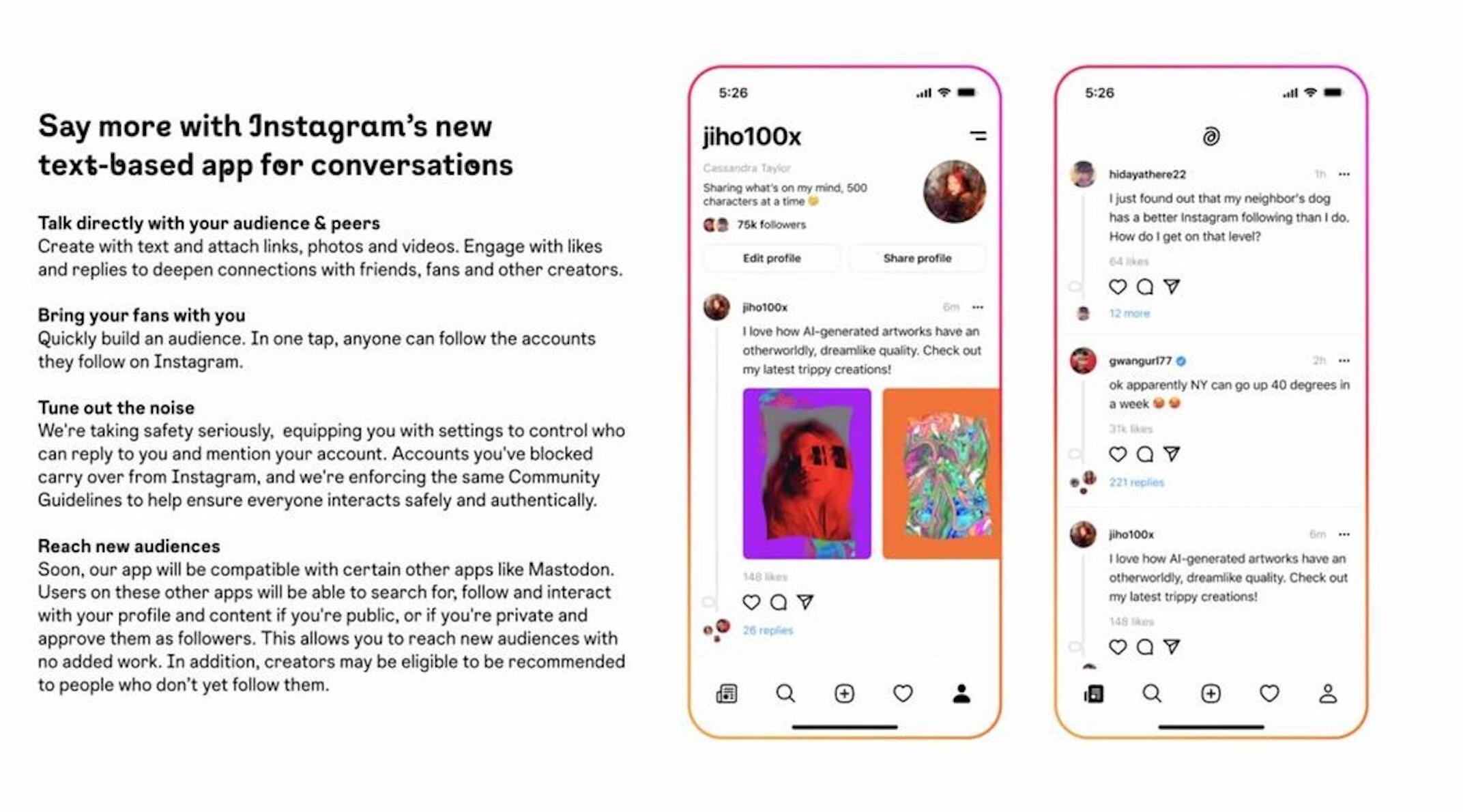 Подробнее о "Instagram планирует запустить текстовое приложение"
